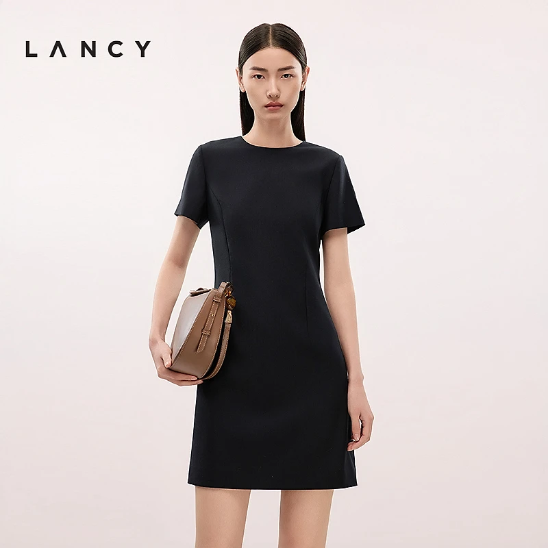 【轻薄羊毛】LANCY/朗姿2025夏季新款高智高级感简约大气连衣裙短