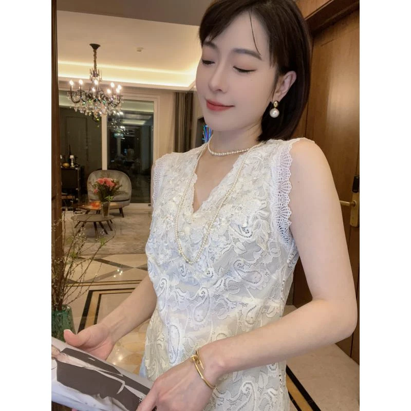 2025新款新中式衬衫国风上衣V领蕾丝小衫打底上衣女微透88809