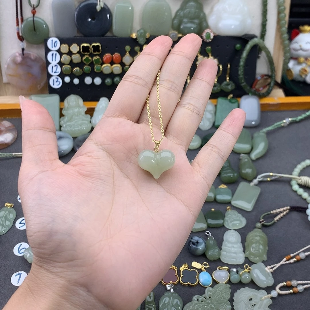 和田玉银S925镶嵌吊坠(不含链)