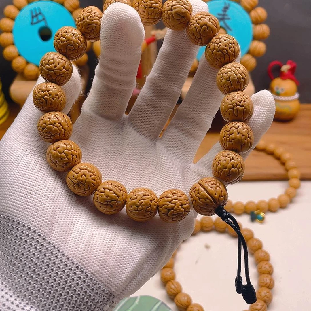 花脐方墩，桃核手串