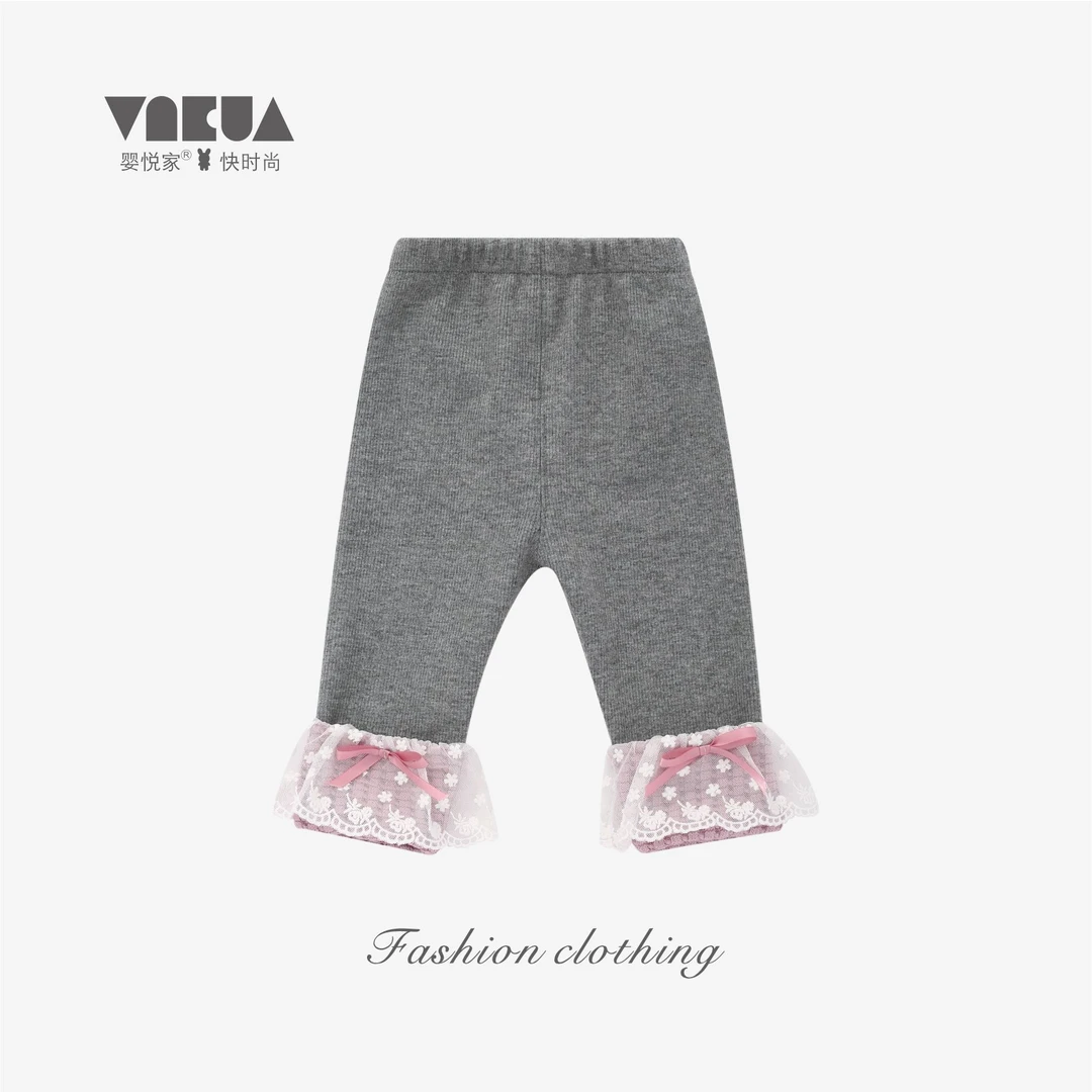 婴悦家春秋款女宝宝时尚百搭休闲泡泡花边打底裤一体绒 89479