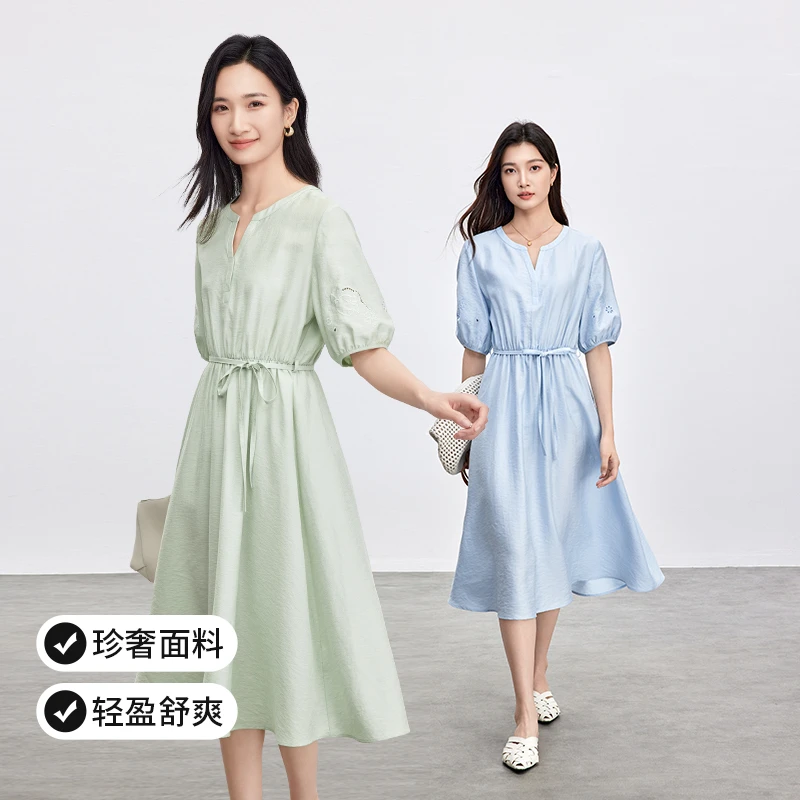 尚都比拉醋酸莱赛尔出游度假风裙子女款爆款高级连衣裙87866