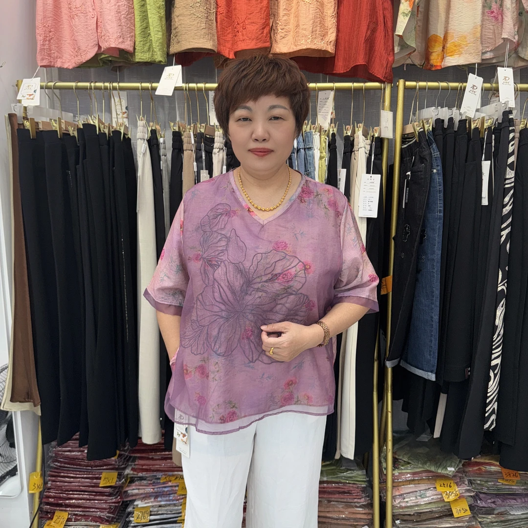 3015夏季新款休闲舒适刺绣花朵棉麻短袖上衣