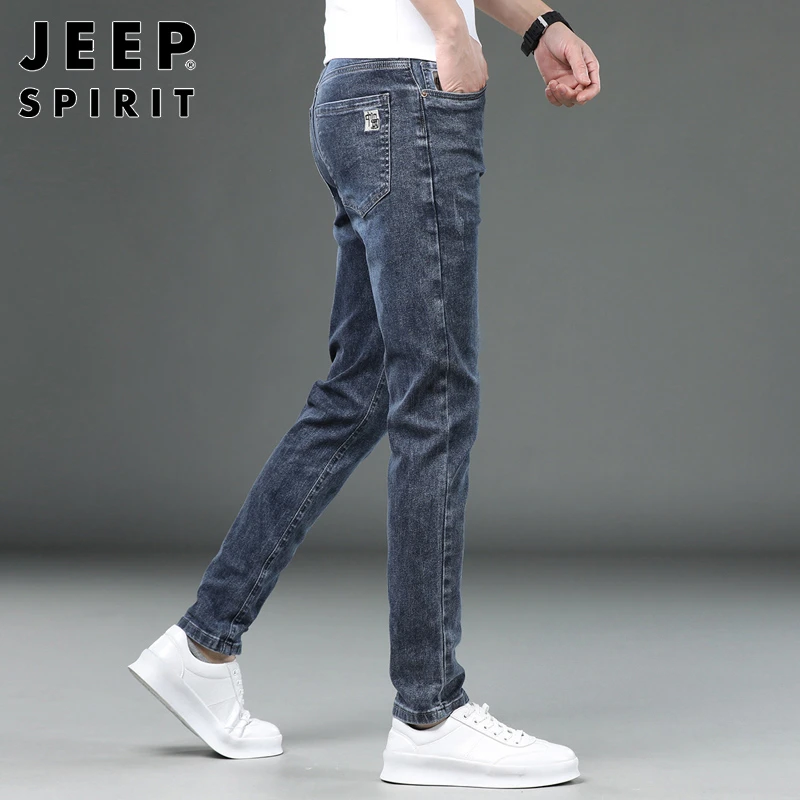JEEPSPIRIT牛仔裤男士秋季新款修身直筒休闲40-50岁复古小脚长裤