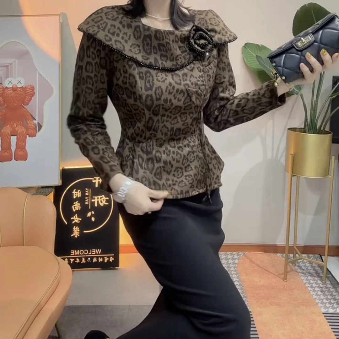 秋季御姐温柔风立体玫瑰花可一字肩上衣加后开衩长裙搭配