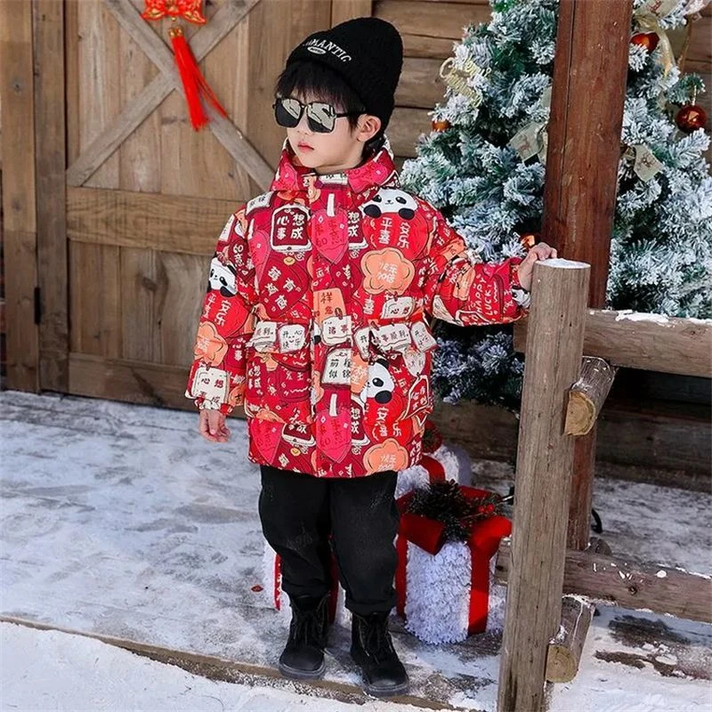 男童冬装棉服新款2024儿童宝宝加厚过年外套冬季红色喜庆拜年X