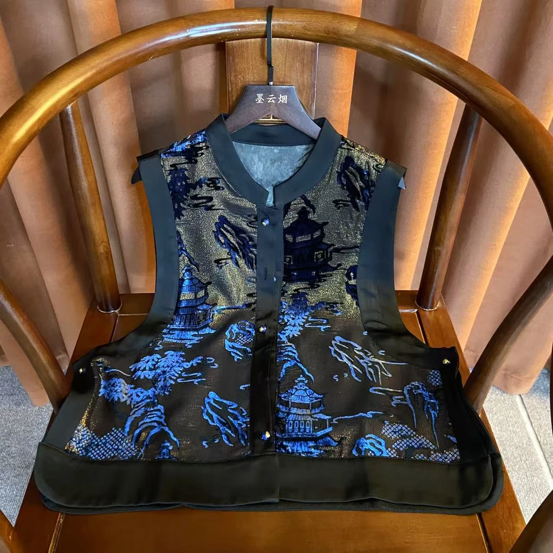 【兰石】双面穿气质无袖马夹薄款复古马甲高定新中式传统中国风女装