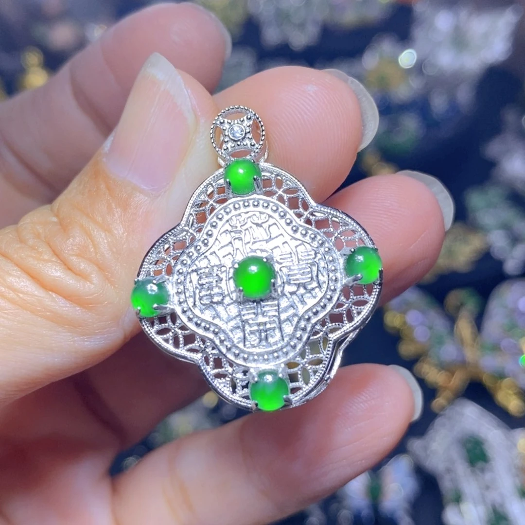 翡翠银S925镶嵌吊坠(不含链)天然资源