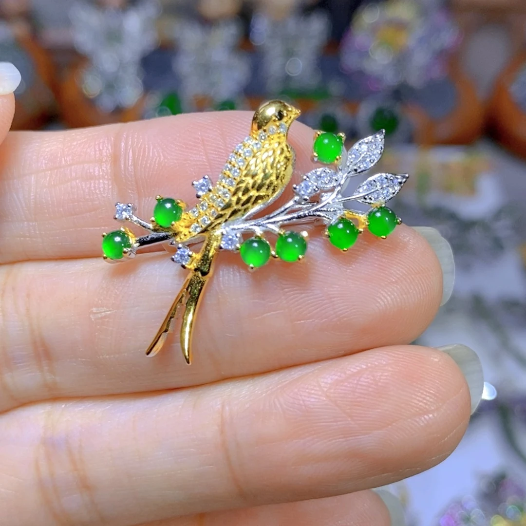 翡翠颈饰银S925镶嵌天然翡翠