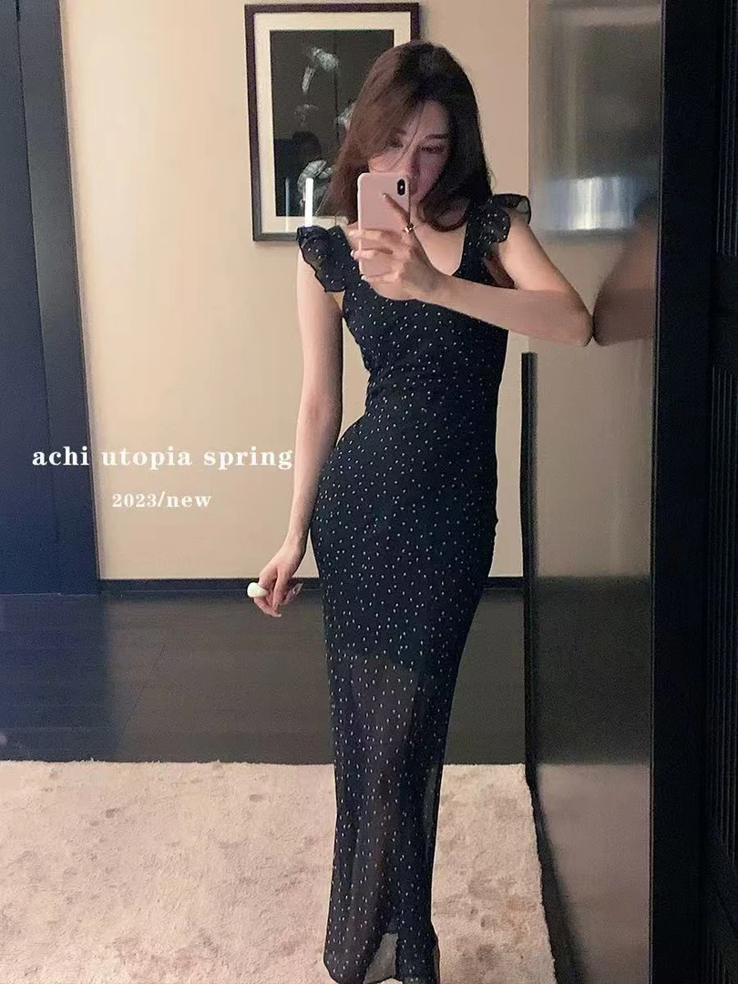 C17-2-3黑色“菱形波点”连衣裙（3467）