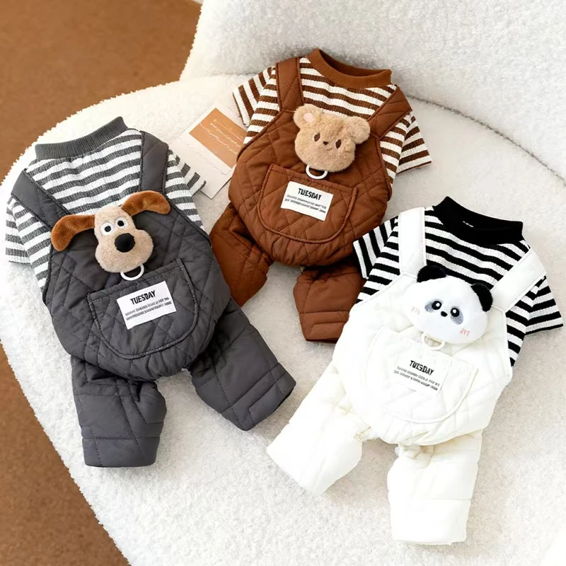 狗狗衣服秋冬装厚款大口袋四脚立体卡通背带裤小型犬泰迪宠物