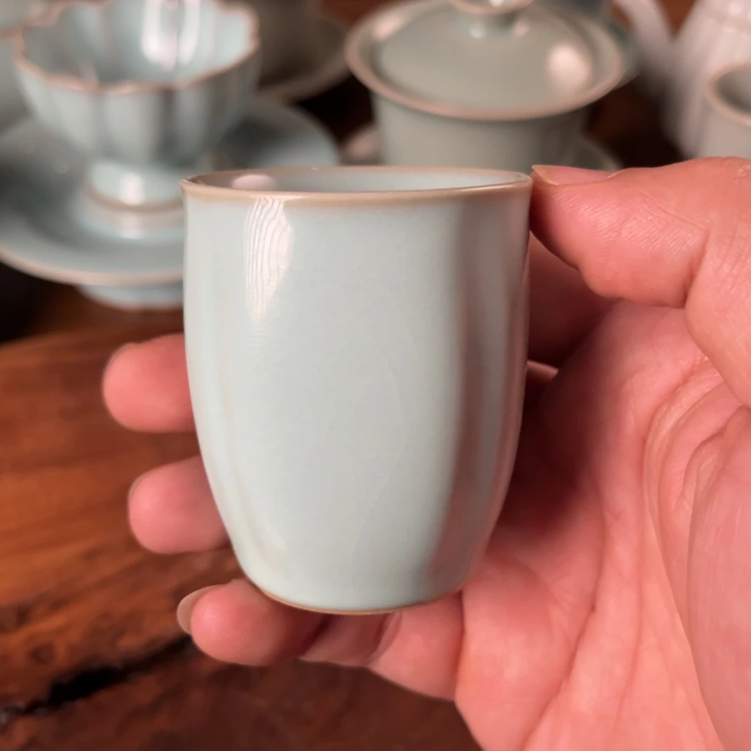 玉松汝瓷高端天青釉色闻香杯