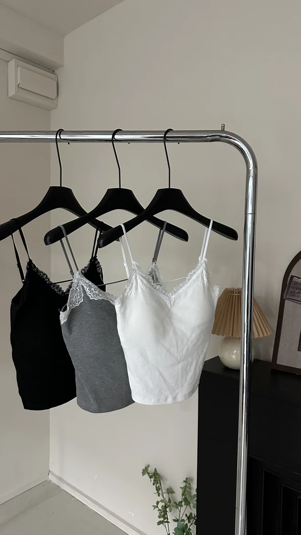 【乐乐推荐】“珍珠蛋白”天然好棉细肩带蕾丝花边背心一体式