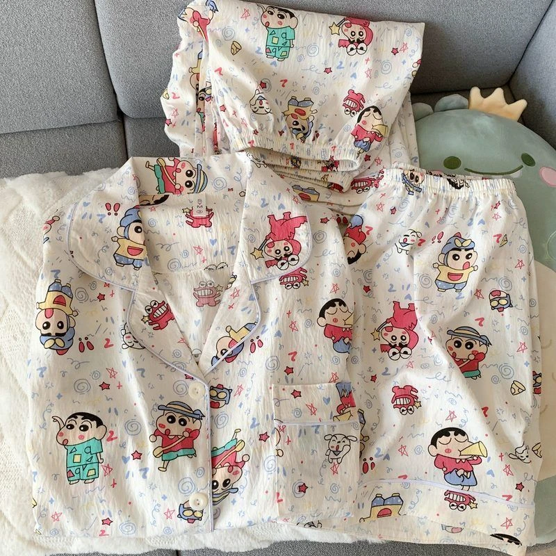 超大码云朵棉三件套日系波点夏季新款睡衣女宽松家居服套装