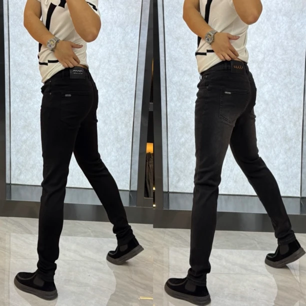 轻奢秋季男士牛仔裤百搭休闲时尚小脚裤修身显瘦黑灰牛仔裤2508