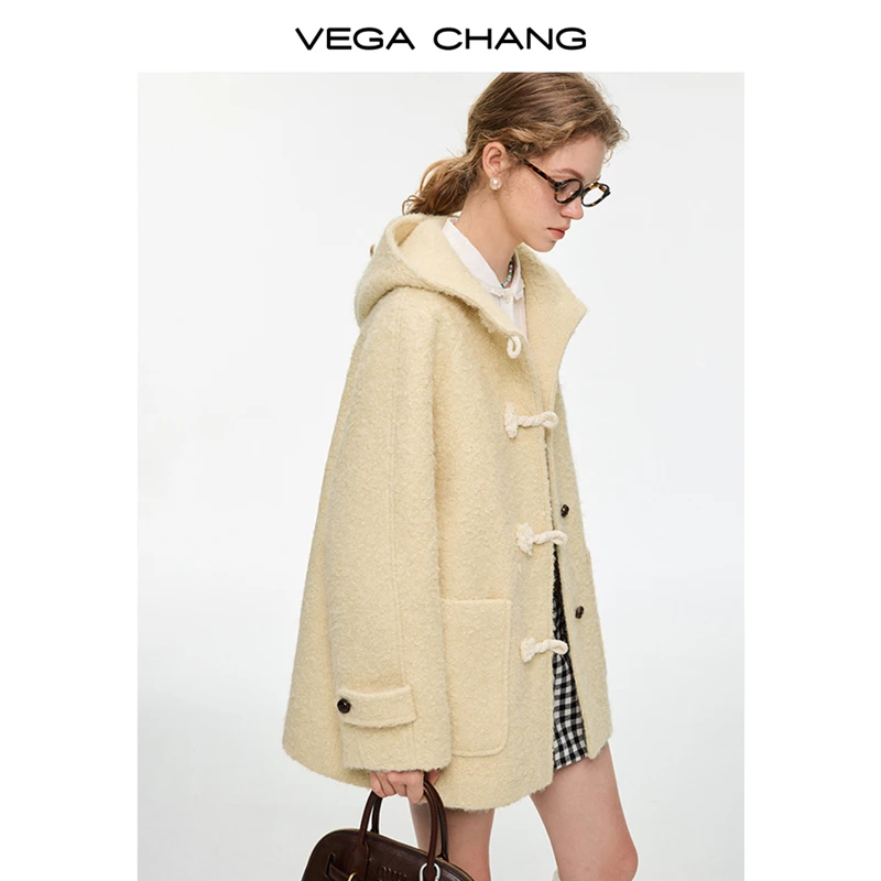 VEGACHANG【淡奶海盐】连帽圈圈毛呢外套女2025新大衣0402XT
