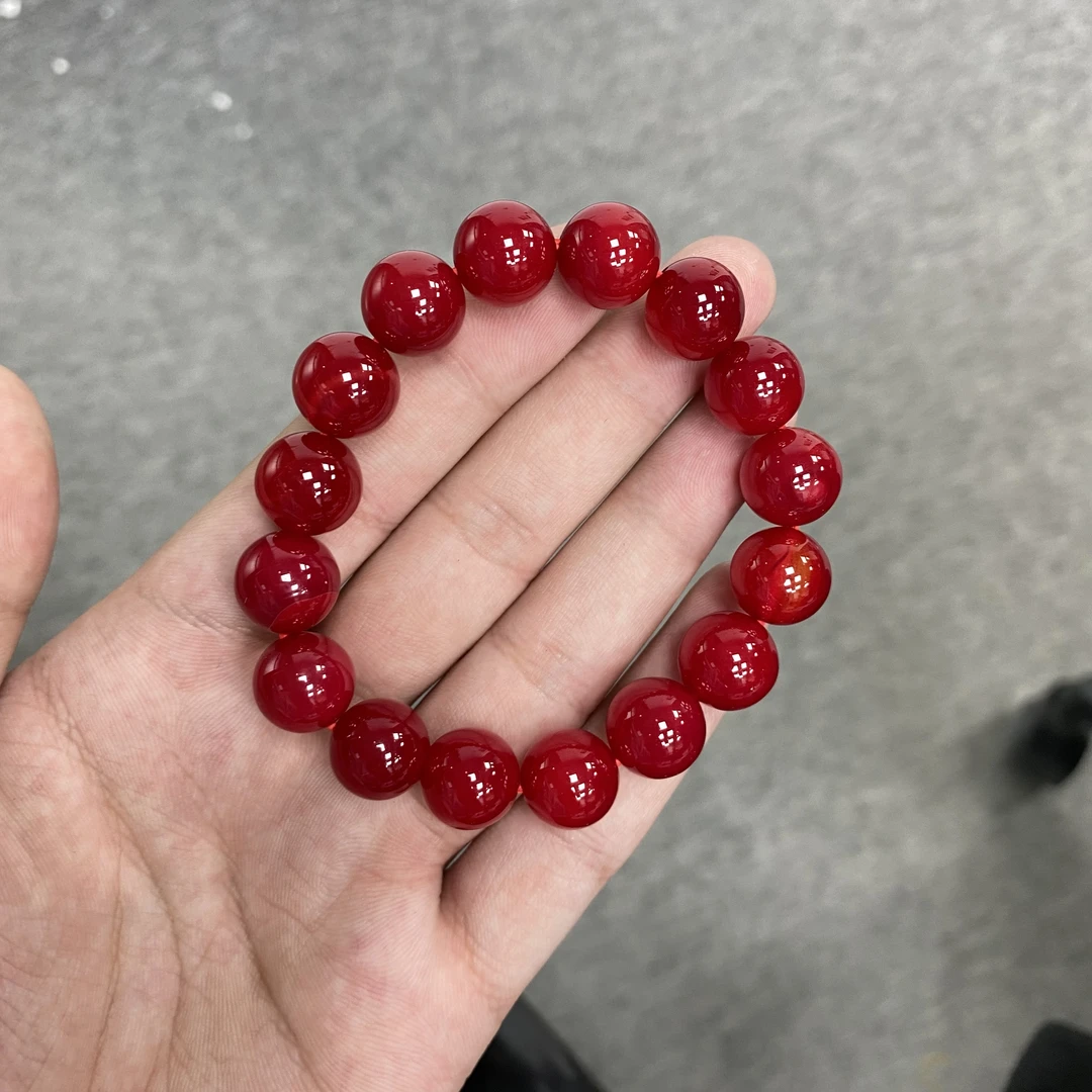 尺寸约12mm16颗 天然正品玛瑙玉石鸽血红手串