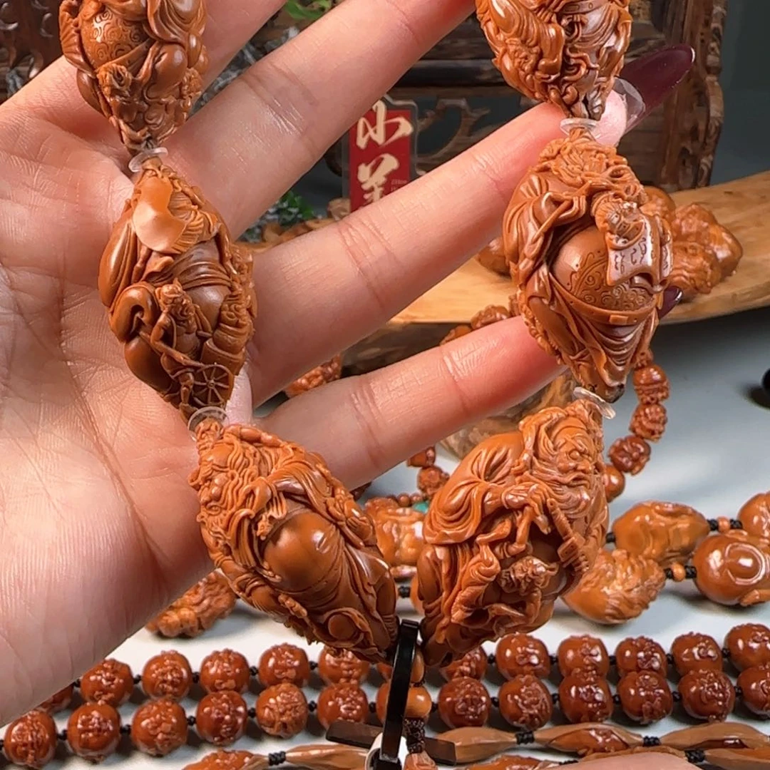 橄榄核手串/手链宽2.35鸡血红水晶核五鬼钟馗手持