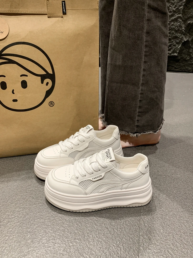 网面透气厚底小白鞋内增高休闲鞋时尚百搭校园风运动鞋休闲