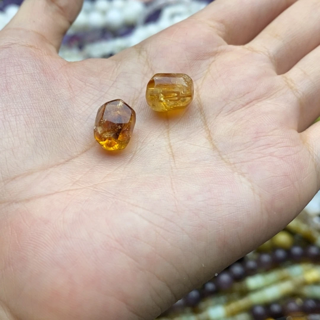未镶嵌玛瑙/玉髓珠宝半成品一个天然黄塔晶切面桶珠9×11mm