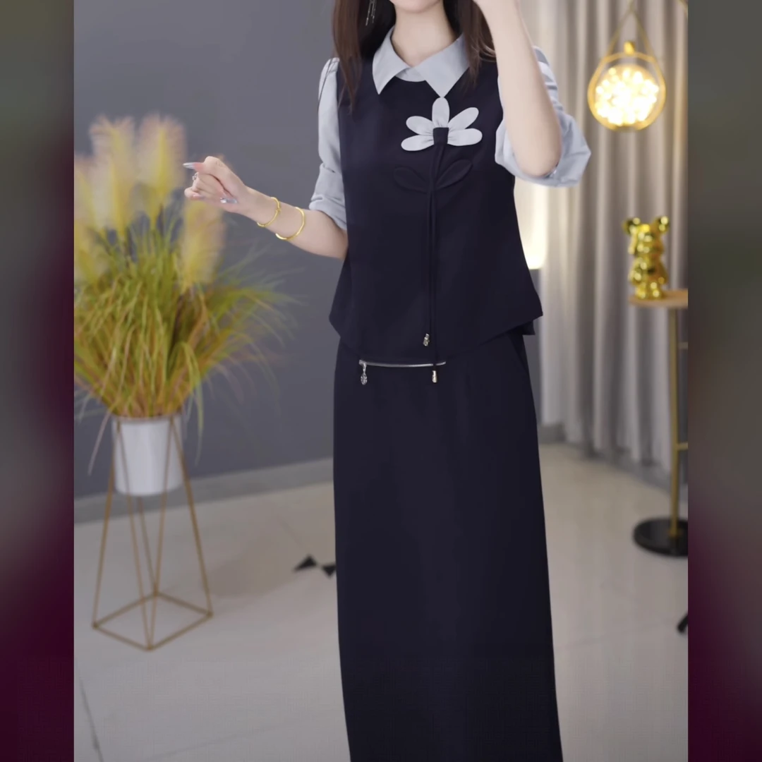 【上衣+半身裙】C359图片色秋季新款优雅时尚减龄收腰显瘦两件套裙