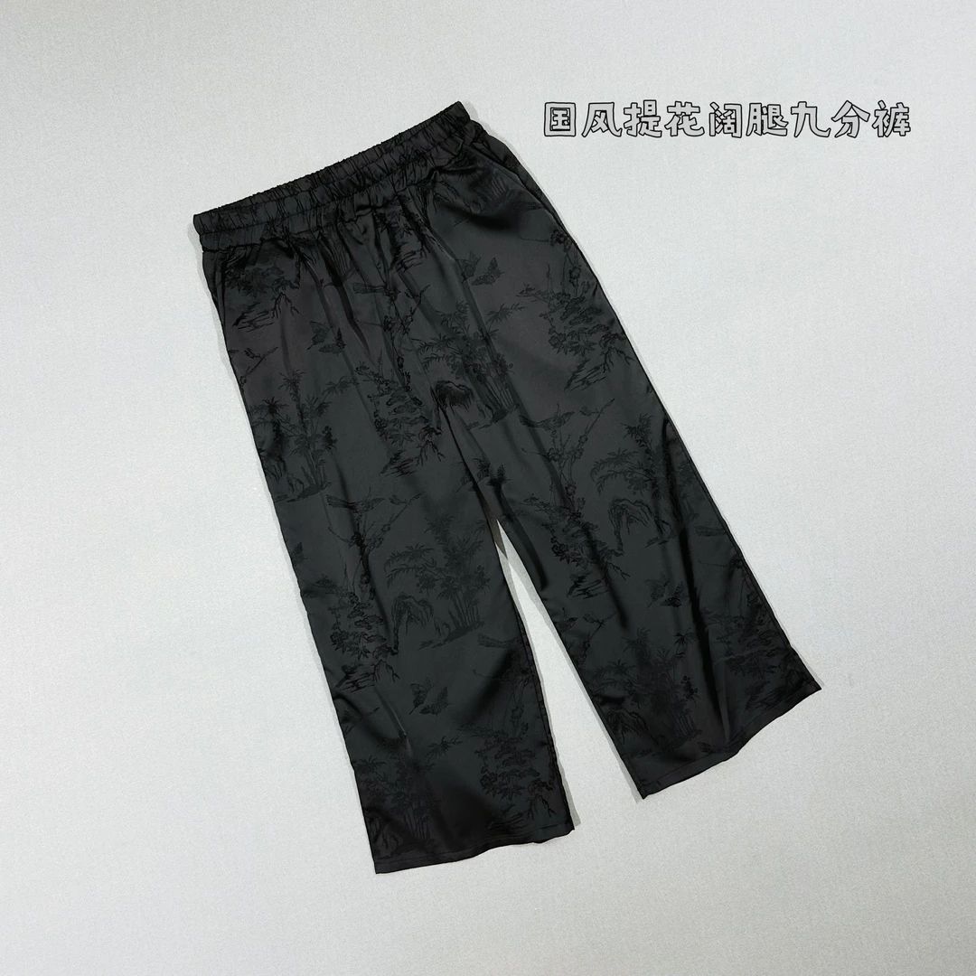 大博姐大码2025夏季新款新品上市国风提花阔腿九分裤1168