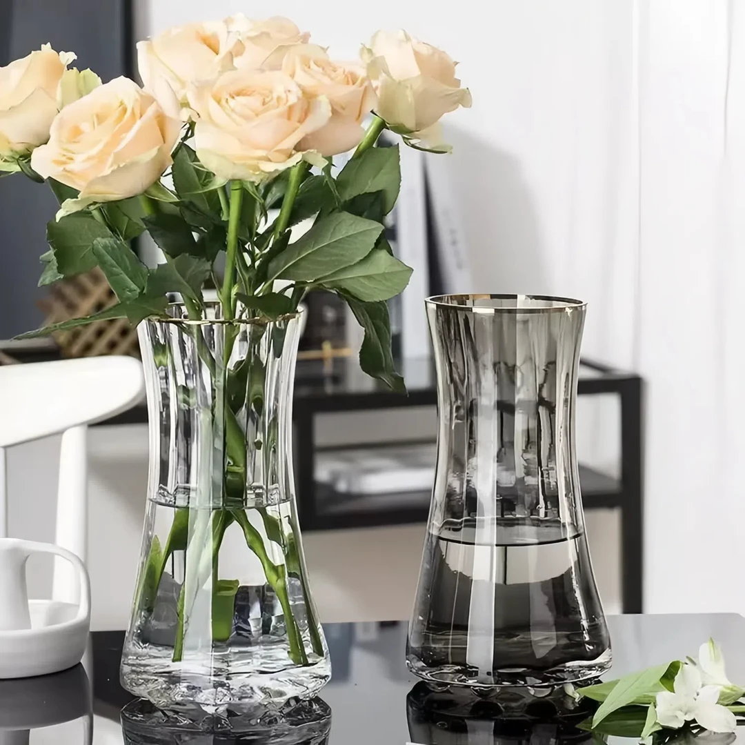 高级简约轻奢加厚ins风透明玻璃花瓶水养富贵竹鲜花插花客厅摆件