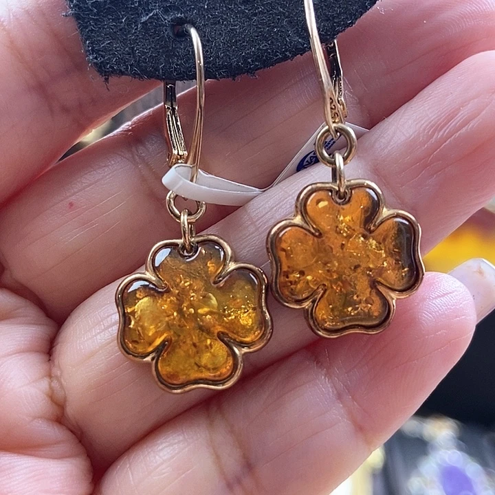 琥珀银S925镶嵌耳饰耳环