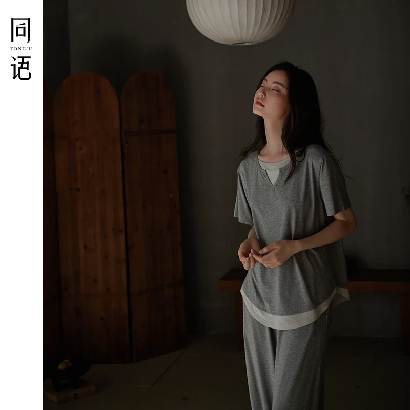 同语25年睡衣女款夏季凉感纯棉睡衣短袖长裤套装家居服可外穿夏天