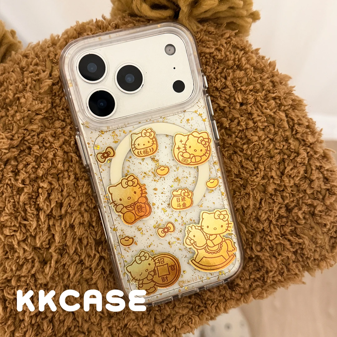 新年金色发财KT磁吸手机壳适用苹果17/iPhone16/15promax保护套