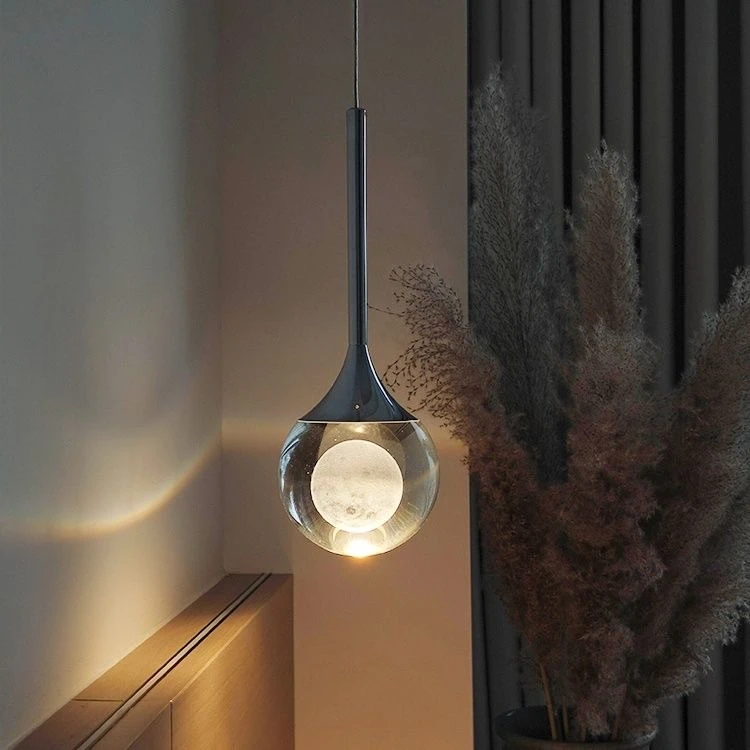 卧室床头吊灯北欧手扫升降月球灯轻奢高级感氛围吊线灯入户玄关灯