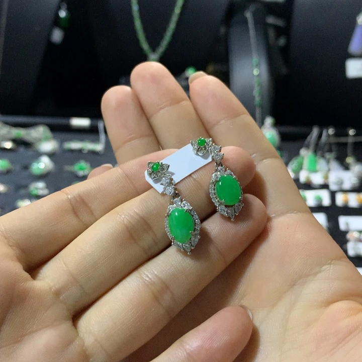 银S925镶嵌翡翠耳饰
