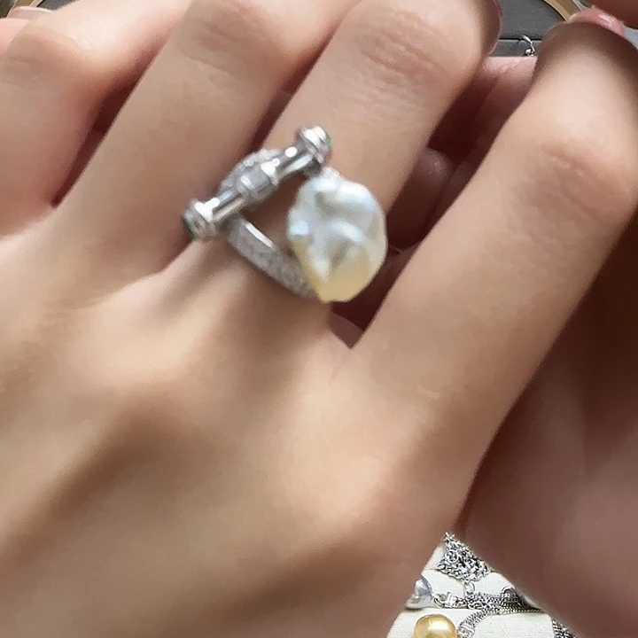 海水珍珠戒指银S925镶嵌?****?