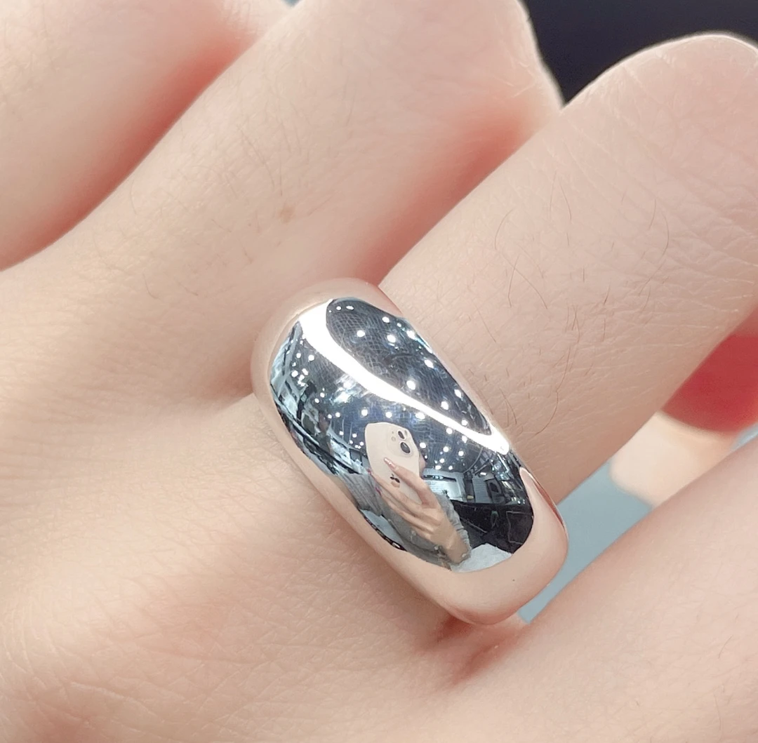 足银戒指 足银戒指 极简百搭月牙面包戒指