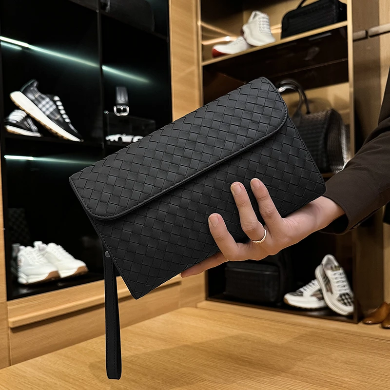 BV【头层牛皮】手工编织男士黑色经典手拿包手包钱包手抓包百搭