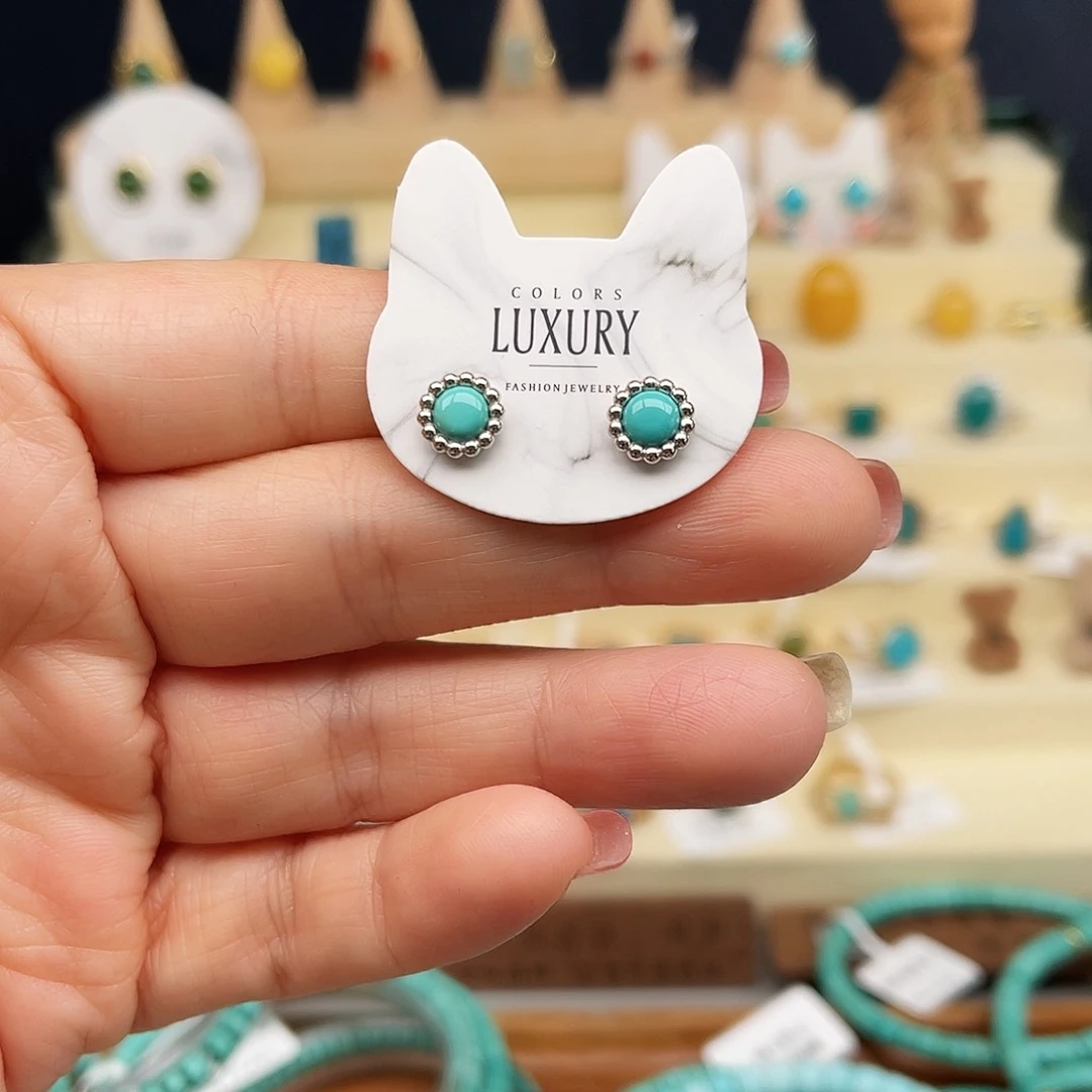 绿松石耳饰银S925镶嵌