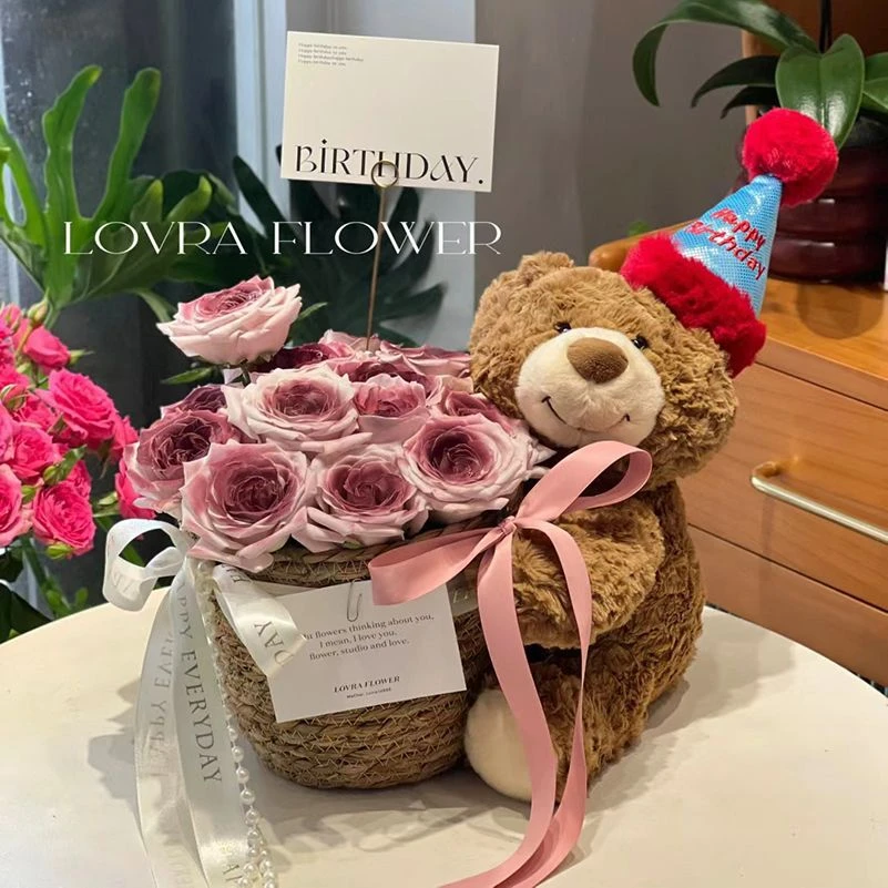 毕业永生花玩偶小熊抱花束泰迪熊抱抱桶生日礼物送女生朋友