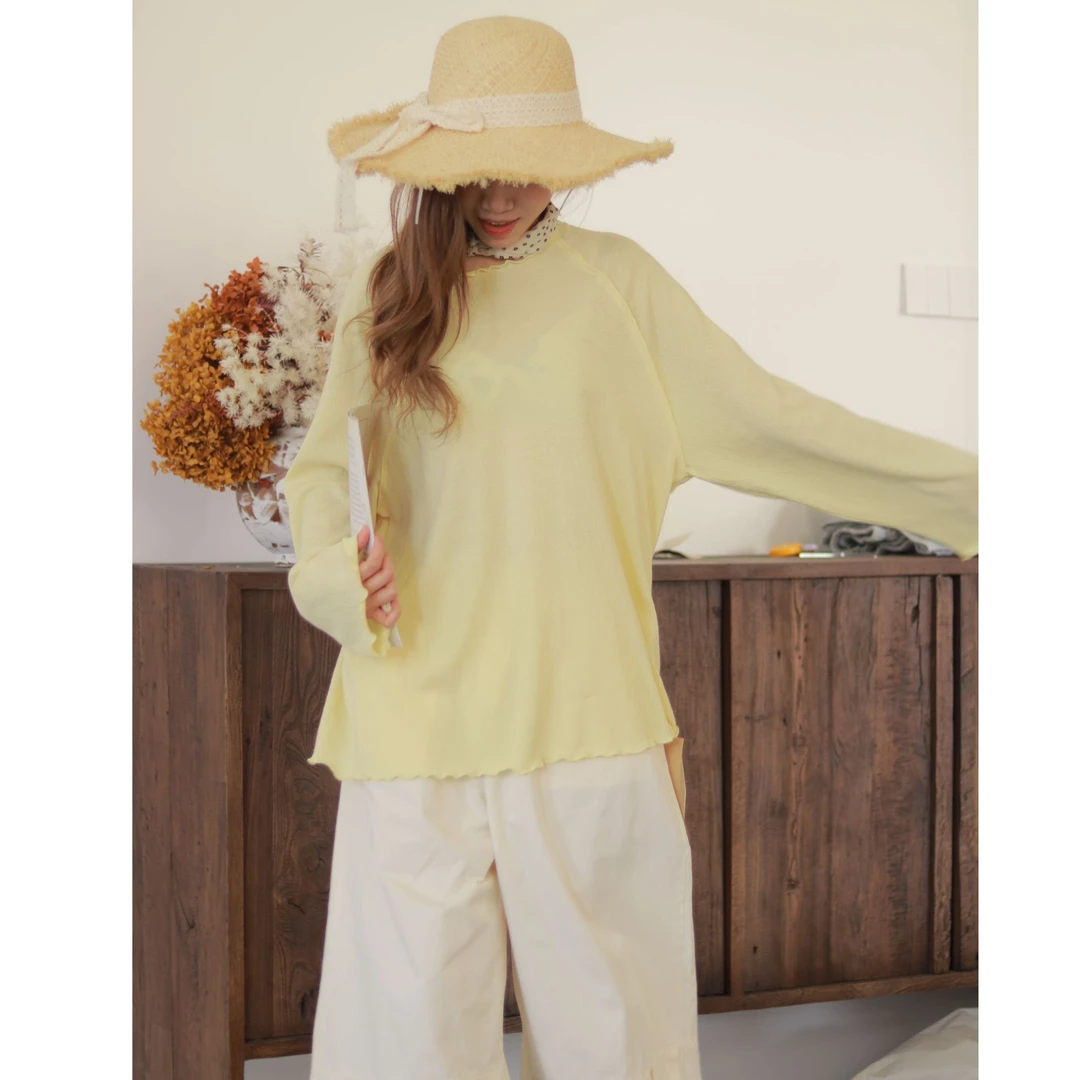 【多色小衫】新款日系木耳边柔软打底衫内搭可内穿可外穿宽松H6699