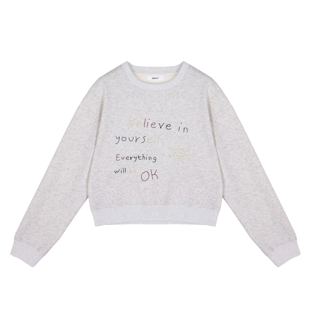 DX.DAXI【冬晴日】ZRTU/执图女士圆领休闲刺绣长袖休闲卫衣加绒