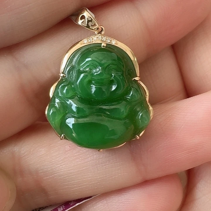 和田玉18K金镶嵌颈饰W佛公