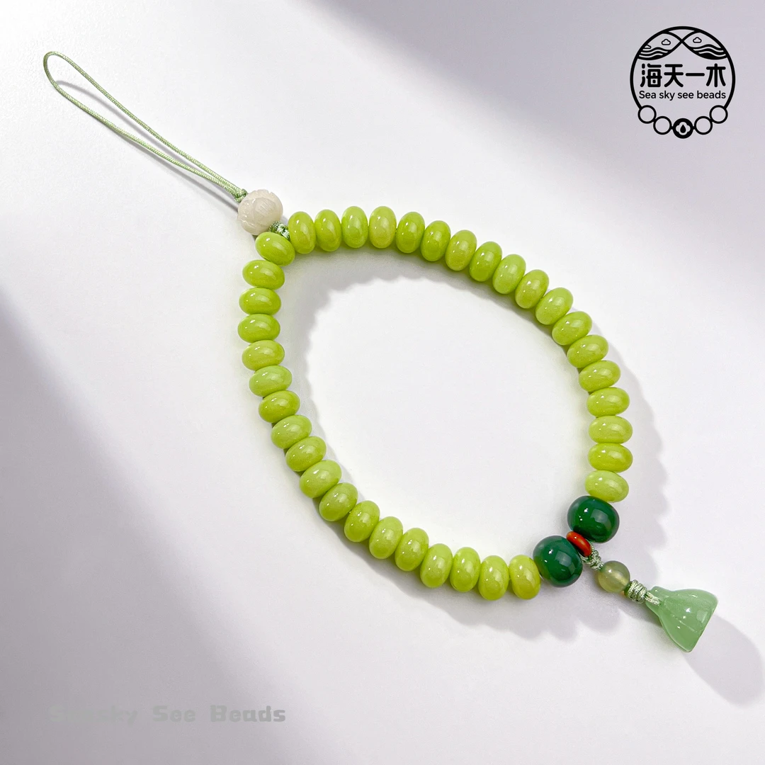 菩提牛油果绿算盘珠青衫薄挂件9*6mm  FPG-A263