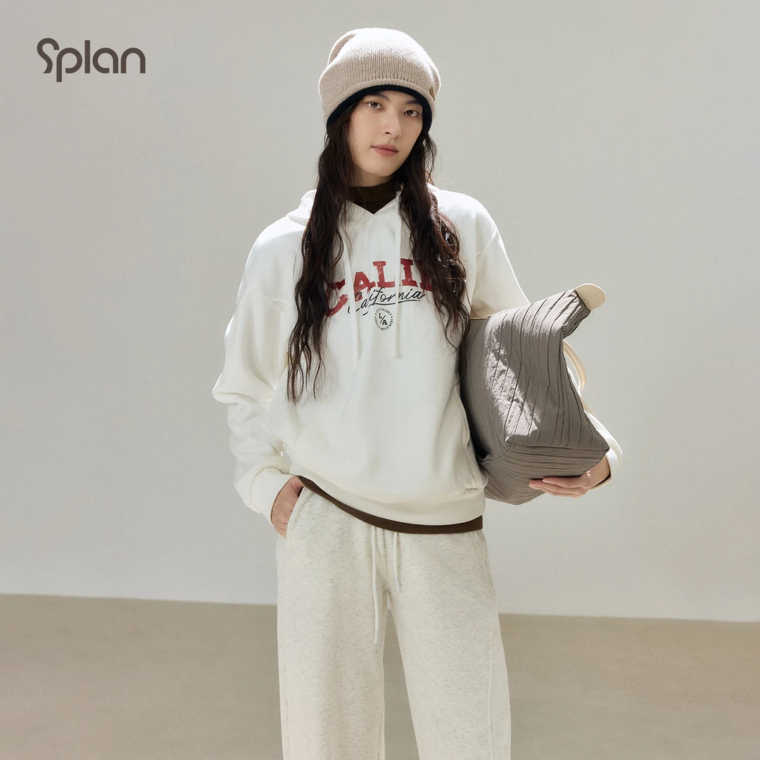 【秋冬新品】SPLAN 美式印花简约通勤连帽套头运动卫衣25181
