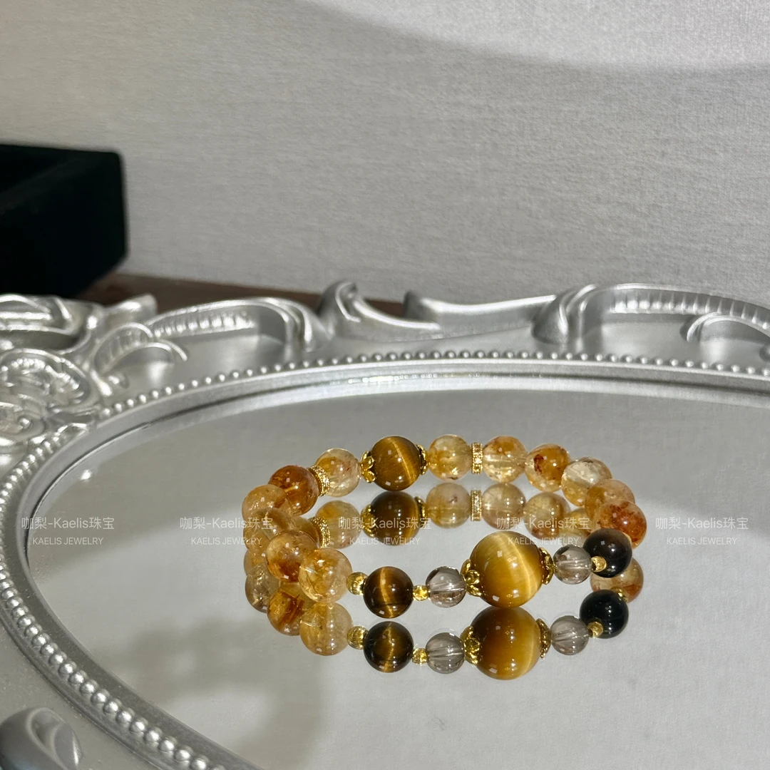 《聚宝盆》金虎眼黄塔晶茶晶小金霸水晶手串