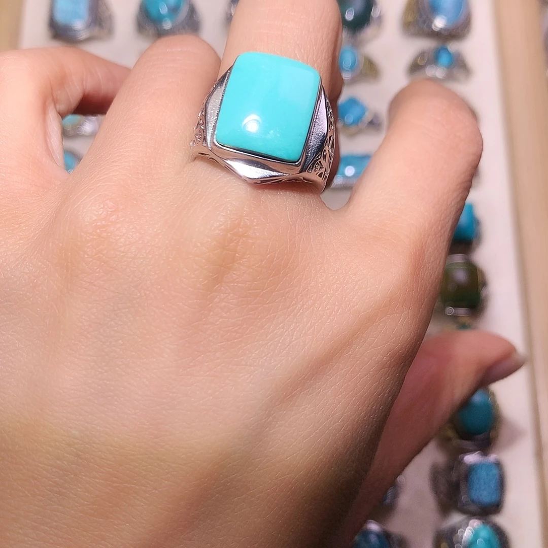 绿松石银S925镶嵌戒指