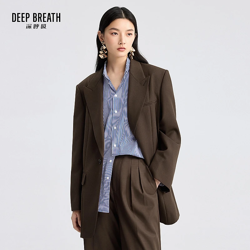DEEP BREATH深呼吸女装简约纯色廓形宽肩羊毛质感西装外套A401370