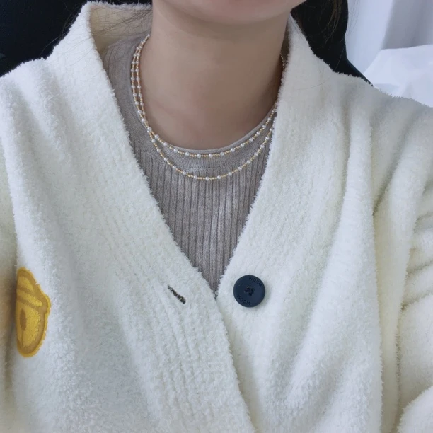 淡水珍珠项链 双层毛衣链 叠戴单戴均可 银配件 长度92cm