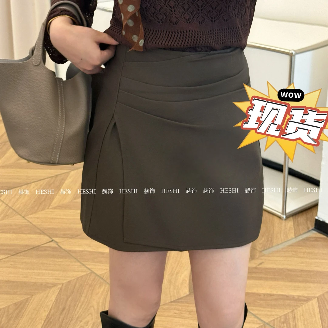 现货【嘎嘎】胖MM秋季新款遮肉百搭显瘦高腰A字皮裙半身裙08072D