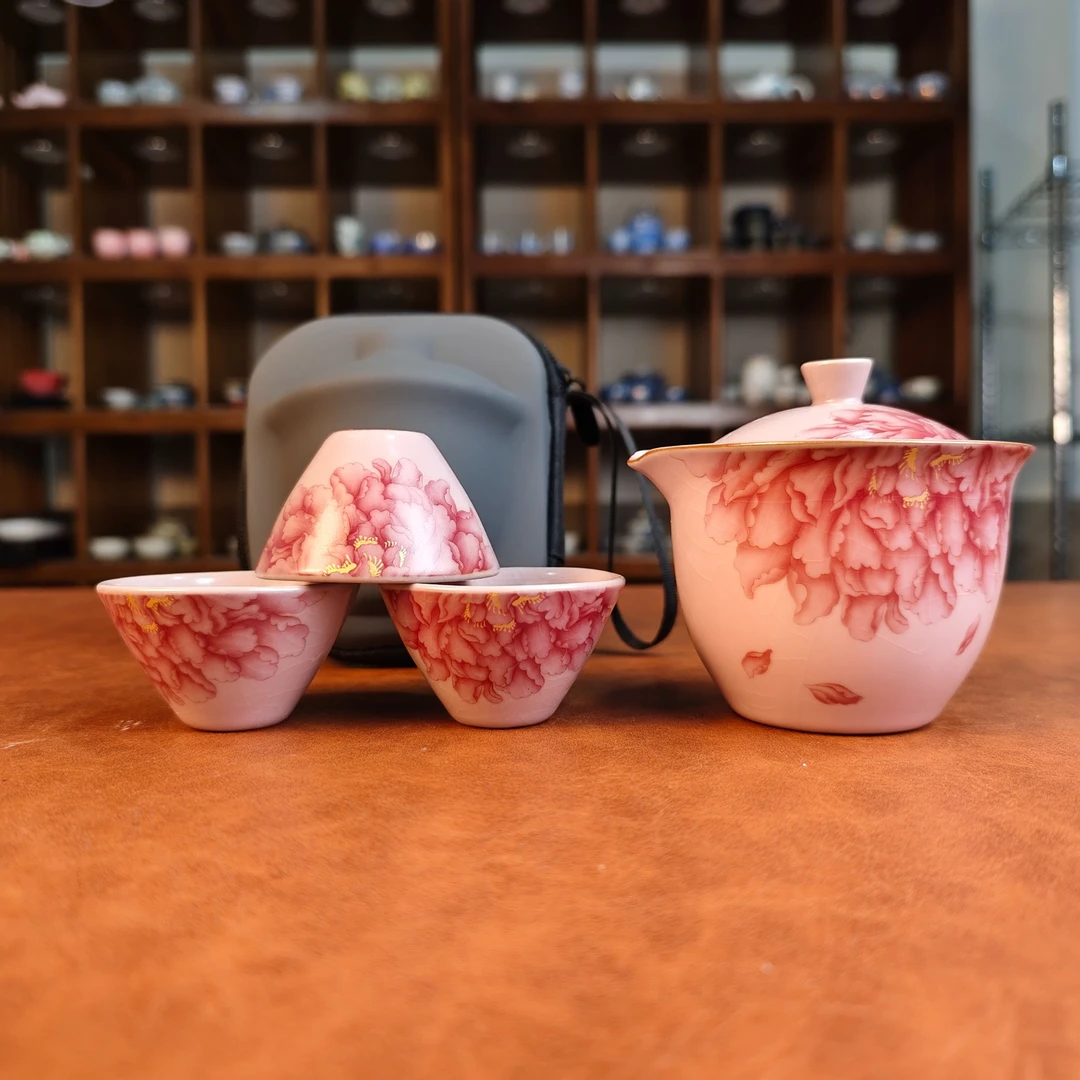 【闪购商品】粉泥牡丹快客杯一壶三杯1223