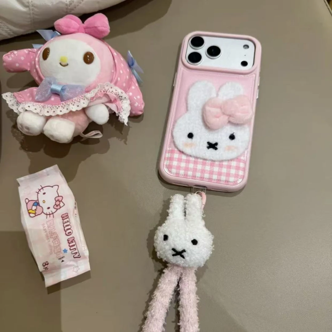 皮质格纹刺绣米菲兔适用iPhone17promax手机壳苹果16Pro少女15/14