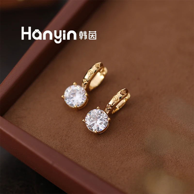 铜合金合成锆石耳饰 时尚百搭气质四叶草方糖耳扣轻奢高级感AAA